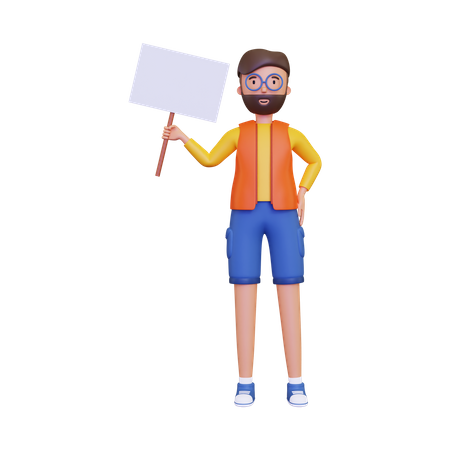 Man holding a blank placard board  3D Icon