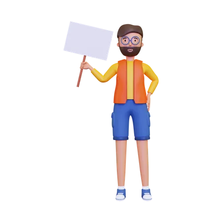 Man holding a blank placard board 3D Illustration