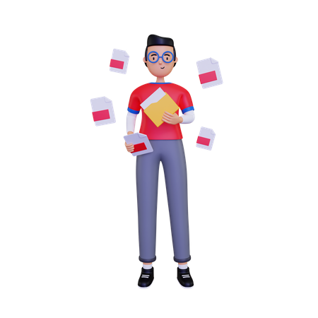 Man holding a document  3D Illustration