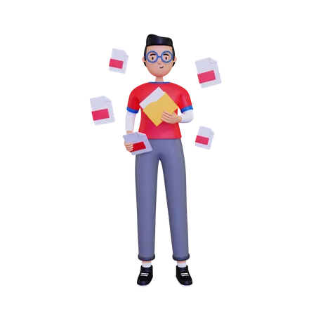 Man holding a document  3D Illustration