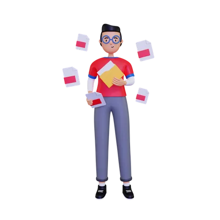 3 D Man Holding A Text File 3D Illustration