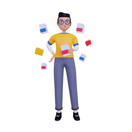 Man holding a file  3D Illustration