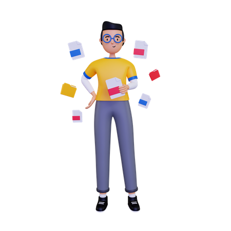 Man holding a file 3D Illustration