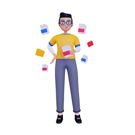 3 D Man Holding A Text File 3D Illustration