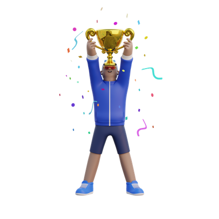 Man Holding a Golden Medal  3D Illustration