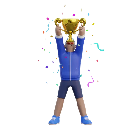 Man Holding a Golden Medal  3D Illustration