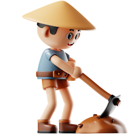 Man Holding A Hoe  3D Icon