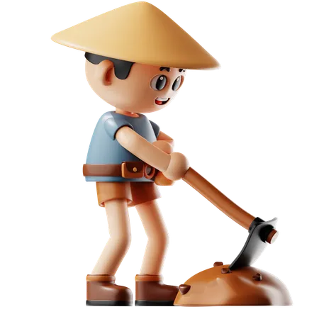 Man Holding A Hoe  3D Illustration