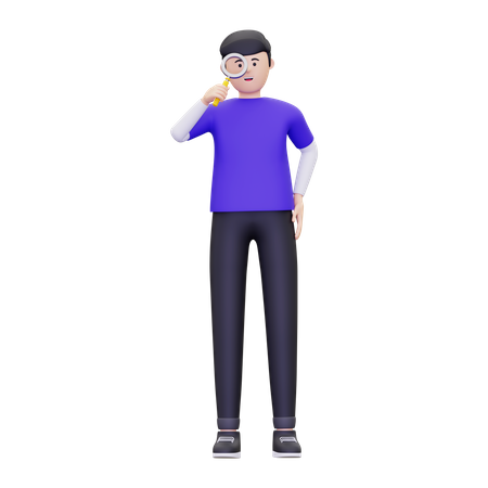 Man Holding A Magnifying Glass  3D Illustration