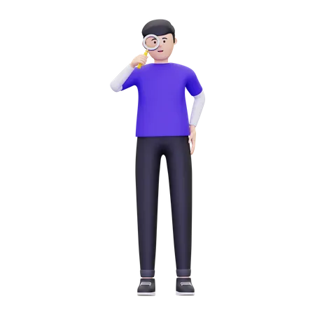 Man Holding A Magnifying Glass  3D Illustration