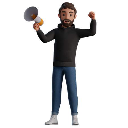 Man holding a megaphone 3D Illustration