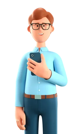 Man holding a smartphone 3D Illustration