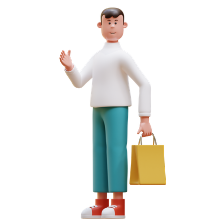 Man Holding Bag  3D Illustration