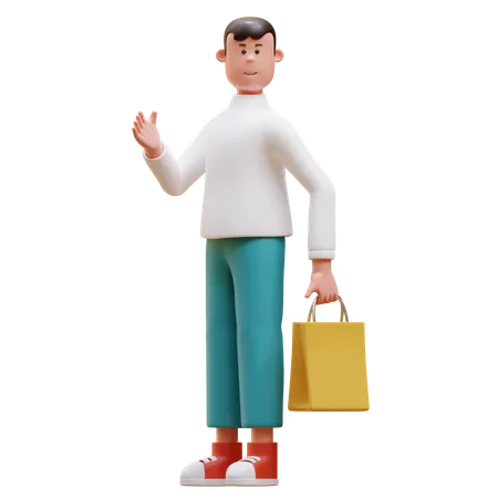 Man Holding Bag  3D Illustration