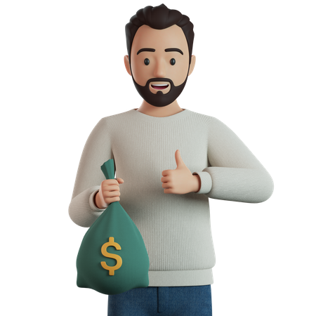 Man Holding Bag Of Money  3D Icon