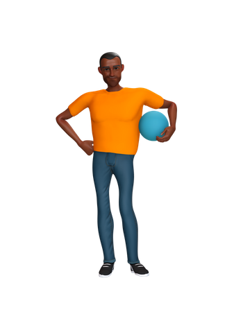 Man holding ball in hand 3D Illustration