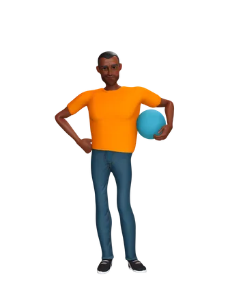 Man holding ball in hand 3D Illustration