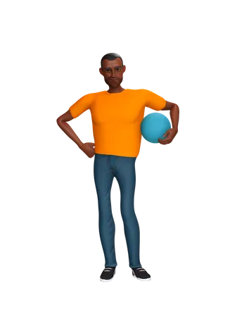 Man holding ball in hand  3D Illustration