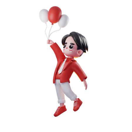 Man Holding Balloons on Indonesian independence day  3D Illustration