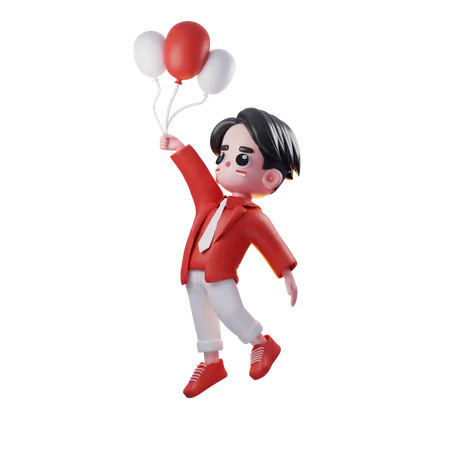 Man Holding Balloons on Indonesian independence day  3D Illustration