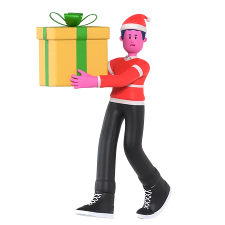 Man Holding Big Gift Box  3D Illustration