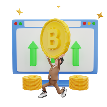 Man holding bitcoin  3D Illustration