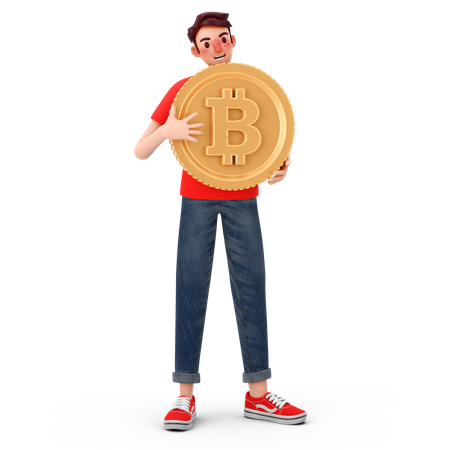 Man holding bitcoin 3D Illustration