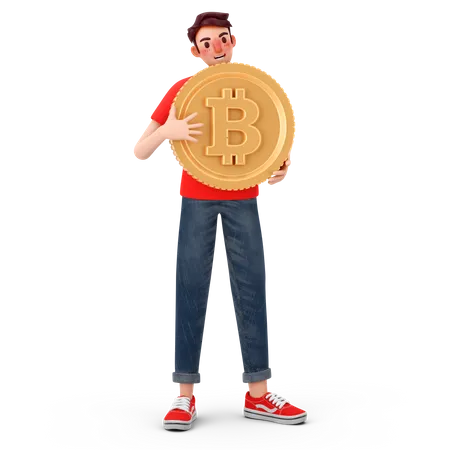 Man holding bitcoin 3D Illustration