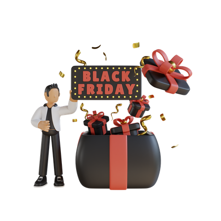 Man holding black friday board 3D Illustration