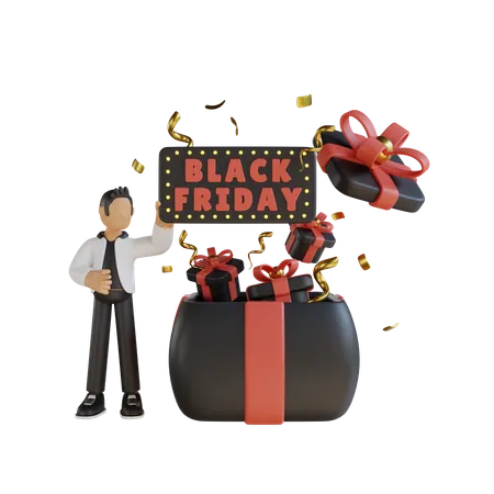 Man holding black friday board  3D Illustration
