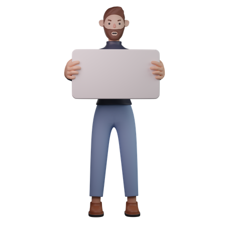 Man holding blank board  3D Illustration