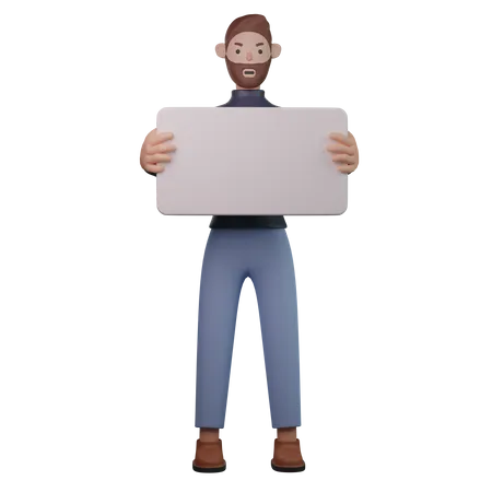 Man holding blank board  3D Illustration