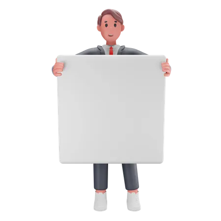 Man holding blank board 3D Illustration
