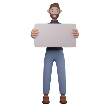 Man holding blank board 3D Illustration