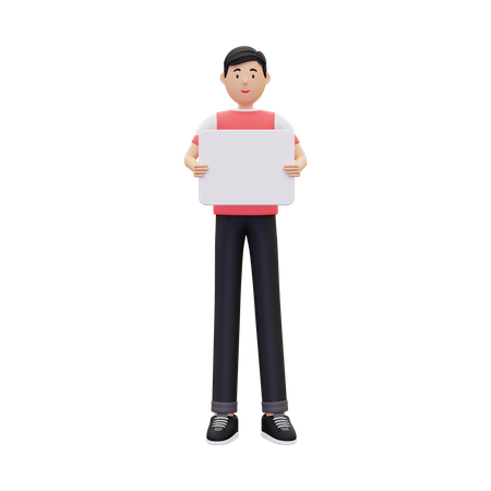 Man Holding Blank Placard  3D Illustration