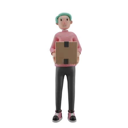 Man holding box  3D Illustration