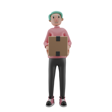 Man holding box 3D Illustration