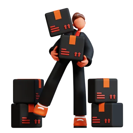 Man holding boxes  3D Illustration