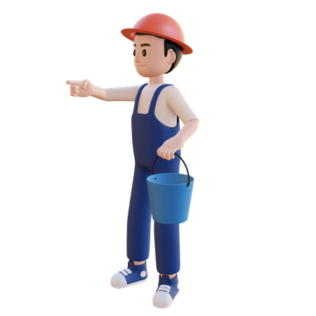 Man holding bucket  3D Icon