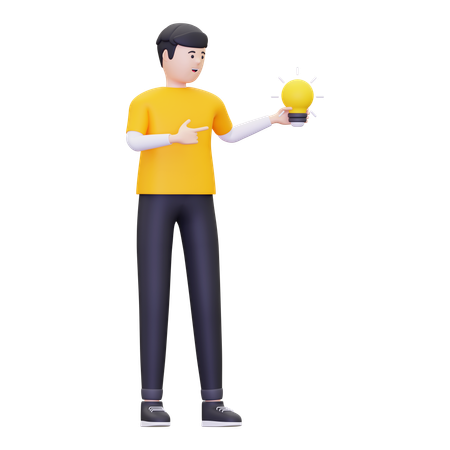 Man Holding Bulb  3D Illustration