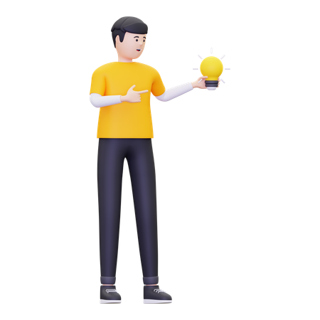 Man Holding Bulb  3D Icon
