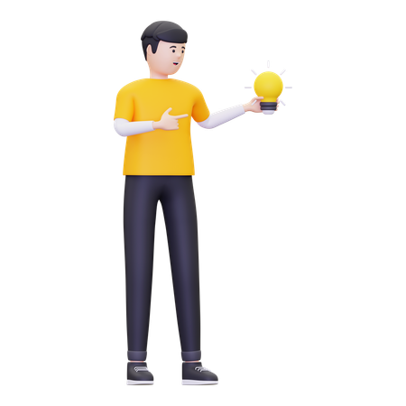 Man Holding Bulb  3D Illustration