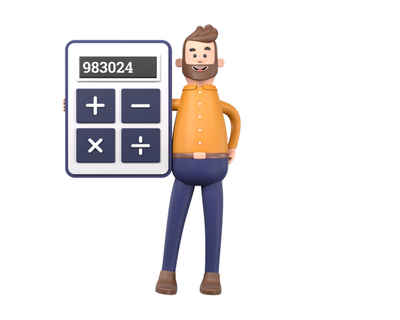 Man holding calculator  3D Illustration