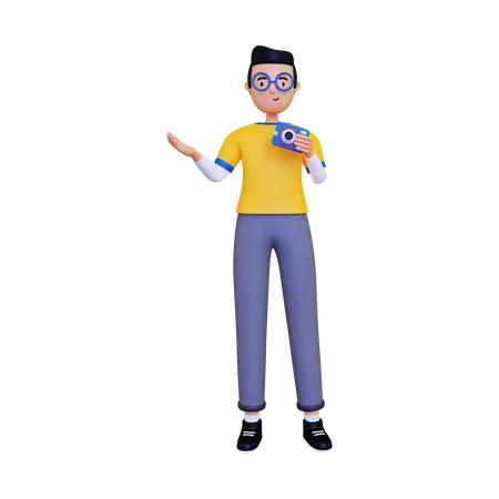 Man holding camera  3D Illustration