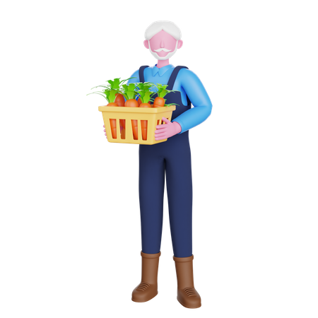 Man holding carrot basket  3D Icon
