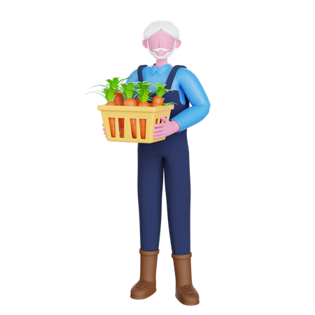 Man holding carrot basket 3D Illustration