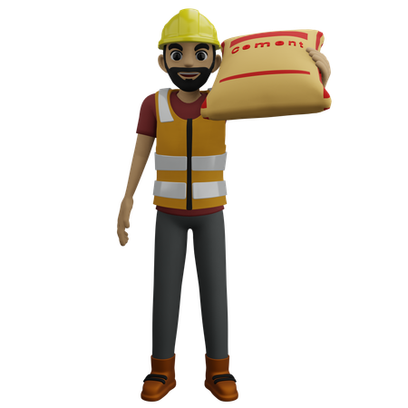 Man Holding Cement Sack  3D Illustration