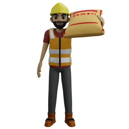 Man Holding Cement Sack  3D Illustration