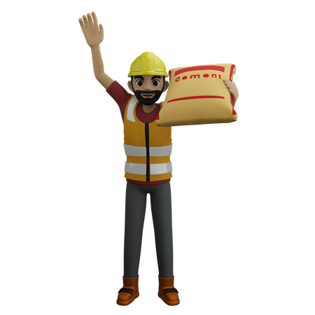 Man Holding Cement Sack  3D Illustration