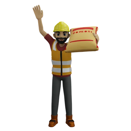 Man Holding Cement Sack  3D Illustration